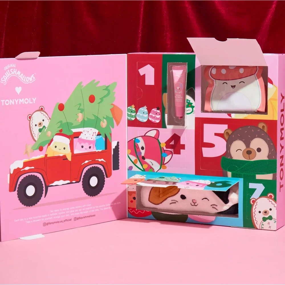 Squishmallows 7-day tween advent calendar, eye mask, foot mask/sock set—NWT